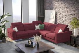 „Malibu Max“ kampinė sofa, 250 x 250 cm, su miego funkcija, „Gemma“ audiniu, reguliuojamomis galvos atramomis ir porankiais (vyno raudona, dešinė pusė)
