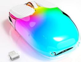 „MAMBASNAKE“ „Mini“ belaidė „Bluetooth“ žaidimų pelė, miela ir tyli belaidė pelė su baterijos lygio indikatoriumi, permatoma, 7 RGB šviesos diodai, 1600 DPI optinis sekimas, nešiojama, įkraunama 600 mAh pelė (balta)