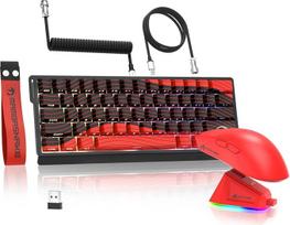 „MAMBASNAKE“ x „Attack Shark“ X60HE „Rapid Trigger“ belaidė klaviatūra ir „X11“ žaidimų pelė su 8K ilgio spiraliniu kabeliu, QWERTY RGB klaviatūra su 0,01 mm RT magnetiniais jungikliais, 22K DPI „PixArt PAW3311“ jutiklio pelė – raudona