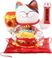 „Maneki Neko“ 10 colių keraminė laimės katė, balta