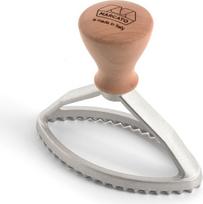 „Marcato“ ravioli ir sausainių formelės, ravioli formelė, sausainių formelė, iš masyvios medienos ir liejinio aliuminio, pagaminta Italijoje, ovalo formos formelė, 100 mm