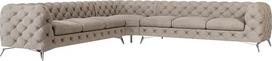 „Maria Chesterfield“ kampinė sofa, L formos sofa, kampinė sofa, svetainės baldai, „Living Landscape“ serijos minkšta sofa su chromuotomis kojelėmis, 7 vietų, 323 x 323 x 75 cm, tamsiai kreminė spalva