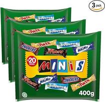 „Mars“ įvairių rūšių mini saldainių maišeliai: „Mars“, „Snickers“, „Bounty“, „Twix“, „Milky Way“, šokolado didmeninė pakuotė, viena pakuotė (1 x 400 g) (3 vnt. pakuotė)