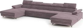 „Masseno Vivente M“ kampinė sofa su miego funkcija, U formos, prabangi sofa su lovos dėže, svetainės sofa, sofos komplektas – alyvinė, „Monolith 62“