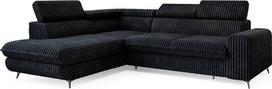„Masseno Velise T L-S“ kampinė sofa su miego funkcija, L formos, klasikinė sofa su daiktų dėže, svetainės sofa, sofos komplektas – juoda, TILIA 100