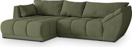 „Masseno“ kampinė sofa „ORENTI MV L-S“ su miego funkcija, L formos, sofa su lovos dėže, svetainės sofa, sofos komplektas – žalia, „MATT Velvet 38“