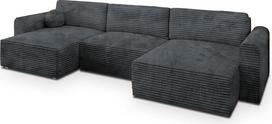 „Masseno“ kampinė sofa „FENTO T“ su miego funkcija, U formos, klasikinė sofa su lovos dėže, svetainės sofa, sofos komplektas – pilka, TILIA 85