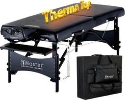 „Master Massage Equipment“ 76 cm „Galaxy“ mobilusis masažo stalas su integruota „ThermaTop“ šildymo sistema, sulankstoma masažo lova, masažo suolas, kosmetikos gultas, nešiojama grožio lova, medinė nešimo krepšys, komplektas, juodos spalvos