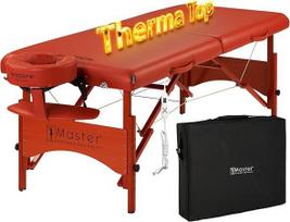 „Master Massage“ 71 cm „Fairlane“ mobilusis masažo stalas su integruota „ThermaTop“ šildymo sistema, reguliuojama ir sulankstoma terapinė lova, nešiojama grožio procedūrų lova, medinė nešimo krepšys – komplektas