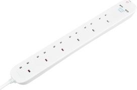 „Masterplug“ BSNU110N 1 m 6 lizdų USB įkroviklio prailginimo laidas, baltas