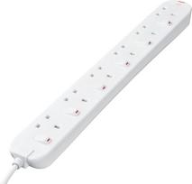 „Masterplug“ 6 lizdų prailginimo laidas su atskirais jungikliais, 2 m, baltas