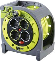 „Masterplug Pro-XT“ 15 m ilgio kabelio ritė su 4 „Schuko“ prailginimo laidais, 3000 W, pilka/žalia