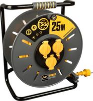 „Masterplug Pro-XT“ 25 m ilgio elektros prailginimo kabelio ritė, IP55, 3 „Schuko“ lizdai, 3 x 2,5 mm²