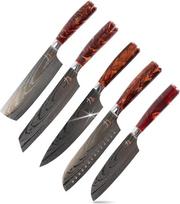 „MasterPRO Tetsu“ – virtuviniai peiliai – 5 japonų peilių komplektas – puikiai tinka visų rūšių maisto produktams pjaustyti – profesionaliai virtuvei – su titano danga ir medinėmis rankenomis