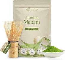 „Matcha“ milteliai ir „Matcha“ šepetėlis – 90 g – 100 % natūrali, smulkiai sumalta arbata ir bambukinis šepetėlis su 100 šerių – aukščiausios kokybės „Special Leaves“ priedai