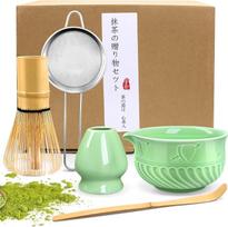 „Matcha“ rinkinys, aukščiausios kokybės japonų arbatos rinkinys su „Matcha“ dubenėliu, „Matcha“ šepetėlio laikikliu, bambukiniu plakikliu ir „Matcha“ šaukšteliu-filtru, 5 dalių „Matcha“ rinkinys arbatos mėgėjams (žalias)