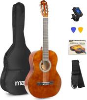 „MAX SoloArt 4/4“ akustinė gitara pradedantiesiems ir suaugusiems, akustinė gitara, komplekte su dėklu, derintuvu, plektru, diržu ir priedais – akustinė gitara, klasikinė gitara, medžio rudos spalvos