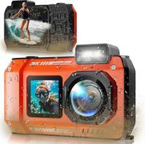 „Maxmango D50“ 8K povandeninė kamera, 33 pėdų 70 MP vandeniui atspari kamera, skirta snorkelingui, nardymui ir banglenčių sportui, atspari dulkėms ir smūgiams, su 2,8 colio dvigubu ekranu, 2500 mAh baterija, 18 kartų priartinimu ir 16GB atminties kortele