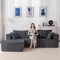 „MAXYOYO“ velveto kampinė sofa su gėrimų laikikliu, modulinė sofa, transformuojama į L formos sofą ir dvivietę miegamąją sofą, 3-vietė sofa be vidinių rėmų, skirta svetainei, nereikia surinkti
