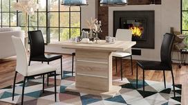 „Mazzoni Piano Design“ valgomojo stalas, išsiskleidžiantis nuo 120 iki 200 cm. Spalva: „Sonoma“ ąžuolas, matinė balta