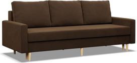 „Mebligo“ – sofa su miego funkcija ir tuščia lovos dėže, 3-vietė, 212 cm pločio, sofa-lova su „Bonell“ spyruoklių šerdimi sėdimojoje dalyje, išskleidžiama sofa ant medinių kojelių, skirta svetainei – ruda