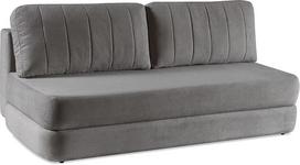 „MEBLINI Orbis“ sofa su miego funkcija, išskleidžiama sofa-lova su daiktų dėže, sofa-lova su miego funkcija, sulankstoma sofa, 211 x 103 x 93 cm, pilka pliušinė