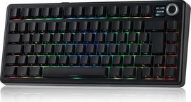 „MechLands Aula F75 MAX“ 75 % mechaninė klaviatūra, belaidė, vokiškas QWERTZ išdėstymas, žaidimų klaviatūra su „Creamy Gasket“ technologija, ekranu ir mygtuku, RGB apšvietimu, keičiama veikimo metu, NKRO, 2,4 GHz / USB-C / BT, skirta „Windows“, „Mac“ ir „