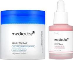 „medicube Synergy Duo“ su AHA/BHA, PDRN ir peptidais: „Zero Pore“ servetėlės (70 vnt.) ir „PDRN Pink Peptide“ serumas (30 ml) „stiklinės odos“ spindesiui | Odos priežiūros rinkinys, skirtas odos lygiumui ir elastingumui | Korėjos odos priežiūros priemonės