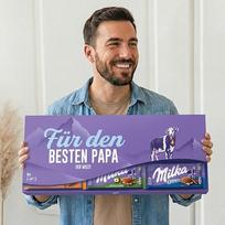 „Mega Milka“ šokolado plytelė – Tėvo dienos dovana XXL – šokoladinės dovanos tėčiui, su 6 skaniais „Milka“ šokolado plytelėmis 3 skonių: „Oreo“, lazdyno riešutų ir karamelės