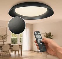 „MegaLight“ juodas LED lubų šviestuvas, apvalus, 49 cm, 24 W, su šviesos stiprumo reguliavimo ir šviesos spalvos valdymo funkcijomis, naktinio apšvietimo režimu, skirtas švelniam apšvietimui. LED lubų šviestuvas, juodas lubų šviestuvas, skirtas svetainei,
