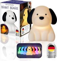 „MegaLight Eggy & Friends“ LED naktinė lemputė vaikams su „Dreamlight“ RGB spalvų kaita ir laikmačiu – miego pagalba su baterija, reguliuojamo ryškumo maitinimo lemputė, naktinė lempa su sumažintu mėlynos šviesos kiekiu „BENNY BEAGLE“