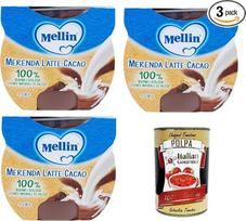„Mellin Merenda Latte e Cacao al Cucchiaio“ – pieno ir kakavos užkandis su šaukšteliu, 3 x 200 g (2 x 100 g) + „Italian Gourmet Polpa“, 400 g