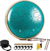 „MeloBeat“ liežuvinis būgnas, 12 colių, 15 tonų – profesionalus plieninis liežuvinis būgnas „Handpan“ rinkinys D-dur, įskaitant liežuvinio būgno dainų knygą, būgno lazdeles ir nešimo krepšį (žalias)