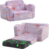 „MeMoreCool“ vaikų sofa, sulankstoma kėdė-lova mažyliams, minkšta pliušinė išskleidžiama vaikų kėdė-sofa, šviečianti tamsoje, patogi kūdikių gultelė mergaitėms ir berniukams, violetinė | Tamsoje šviečiantis dizainas, minkšta sulankstoma sofa berniukams ir