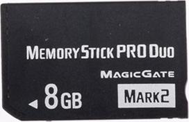 „Memory Stick Pro Duo“ (Mark2) PSP atminties kortelė, 8GB, suderinama su „Sony PSP 1000“, „2000“, „3000“; fotoaparato atminties kortelė
