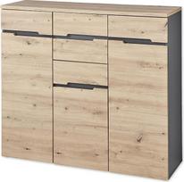„MEMPHIS“ aukšta komoda, „Artisan Oak Look“ stiliaus, grafito spalvos – moderni komoda su daug saugojimo vietos – 120 x 107 x 38 cm (plotis x aukštis x gylis)