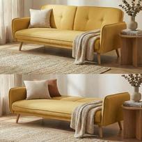 „Mendler“ miegamoji sofa HWC-J18 su miego funkcija, audinio apmušalas, 185 cm, geltona | Sofa, išskleidžiama sofa, svečių lova, miegamoji sofa, tekstilė