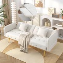 „Merax“ dvivietė sofa-lova su miego funkcija, 3 pakopomis reguliuojamu atlošu ir 6 pakopomis reguliuojamais porankiais, moderni sulankstoma sofa, didelio tankio putplastis, medinis rėmas, taupanti vietą svetainėje, velūrinis apmušalas, balta