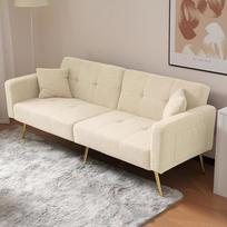 „Merax“ dvivietė sofa-lova su miego funkcija, išskleidžiama sofa su atskirai reguliuojamais dvigubais atlošais – „Sherpa“ audinio sofa-lova, skirta svetainei, miegamajam ar svečių kambariui, smėlio spalvos