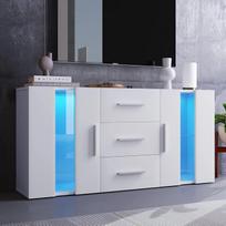 „Merax“ komoda su LED apšvietimu, komoda su 2 durelėmis ir 3 stalčiais, moderni TV spintelė su reguliuojamomis lentynomis, daiktų laikymo spintelė, skirta svetainei, valgomajai ir miegamajam, balta, 140 x 35 x 72 cm
