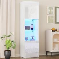 „Merax“ vitrina, 160 cm, stiklinė vitrina su LED apšvietimu, balta, blizgi – moderni komoda su daug saugojimo vietos, knygų spinta, aukšta spinta, spintelė, skirta svetainei, virtuvei, valgomajam, biurui