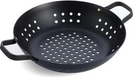 „Merten & Storck“ anglinio plieno kepimo vokas, 30 cm, su skylutėmis aliejui ir riebalams nutekėti, skirtas kepimui ant grotelių, kempingui, griliui, maisto gaminimui lauke, juodos spalvos