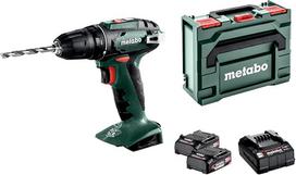 „Metabo BS 18“ akumuliatorinis gręžtuvas – 48 Nm profesionalus akumuliatorinis suktuvas, 18 V, „metaBOX“ | Komplektas: 2 vnt. 2,0 Ah „LiPOWER“ akumuliatorių ir įkroviklis, svoris 1,3 kg, LED lemputė, diržo kabliukas, CAS sistema medžio ir metalo apdirbimu