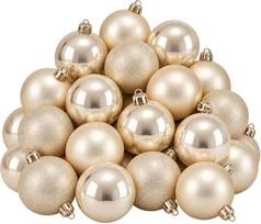 „Mica Decorations“ Kalėdų eglutės kamuoliukai, kreminės spalvos, 27 vnt. – Nesudužantys plastikiniai Kalėdų eglutės kamuoliukai – Idealiai tinka vaikams ir naminiams gyvūnėliams – Skersmuo 8 cm – Spalva: kreminė
