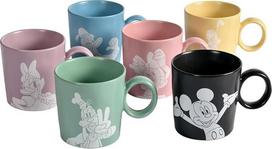 „Mickey & Friends“ „Disney“ kavos puodelių rinkinys, 6 vnt., 320 ml, keramika, tinka plauti indaplovėje, šilkinio matinio glazūros, su dovanų dėžute, įvairių spalvų
