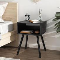 „Mid Century Modern“ staliukas prie lovos, medinis staliukas prie lovos, aukštas staliukas su atvira lentynėle, mažas staliukas prie lovos miegamajam, skirtas mažoms erdvėms
