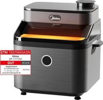 „Midea DualTaste“ karšto oro keptuvė, 7 l talpos, „Airfryer XXL“ su stebėjimo langeliu, režimai „Juicy“ ir „Crispy“, 8 programos, kepimas, griliavimas, atšildymas, 40–200 °C, 12 val. laikmatis, indaplovėje plaunama traškumo plokštelė, 1650 W, MF-CY75AB
