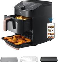 „Midea“ vertikalioji oro keptuvė su dviem zonomis, „10 in 1“, 11 l, 2400 W | 2 stalčiai (5 l ir 6 l), nelipnūs komponentai, galima plauti indaplovėje, „Wi-Fi“ ryšys, suderinama su programėle, juoda
