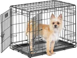 „MidWest Homes for Pets“ „Small LifeStages“ dviejų durelių šunų narvas – mažas, sulankstomas – patobulintas saugumas – komplekte yra nepraleidžiantis skysčių padėklas, pertvara, rankena, guminės kojelės – 24"