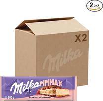 „Milka Mmmax“ braškių sūrio pyragas – Alpių pieninis šokoladas su braškių kremu ir traškiais sausainių gabalėliais – 300 g (2 vnt. pakuotė)